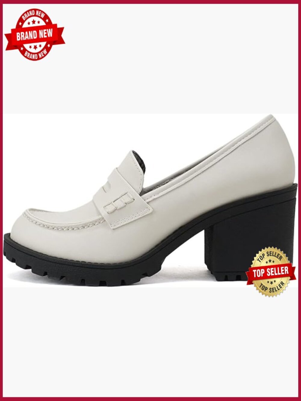 Slip On Chunky Mid Heel Lug Sole Penny Loafer Shoe